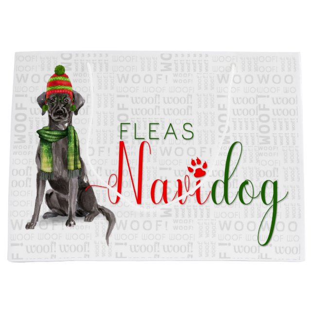 Sacola Para Presentes Grande Feliz Natal Navidog com Laboratório Negro (Frente)