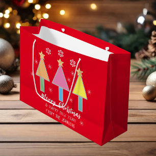 Sacola Para Presentes Grande Feliz Natal Nome da Família Arte Moderna Legal