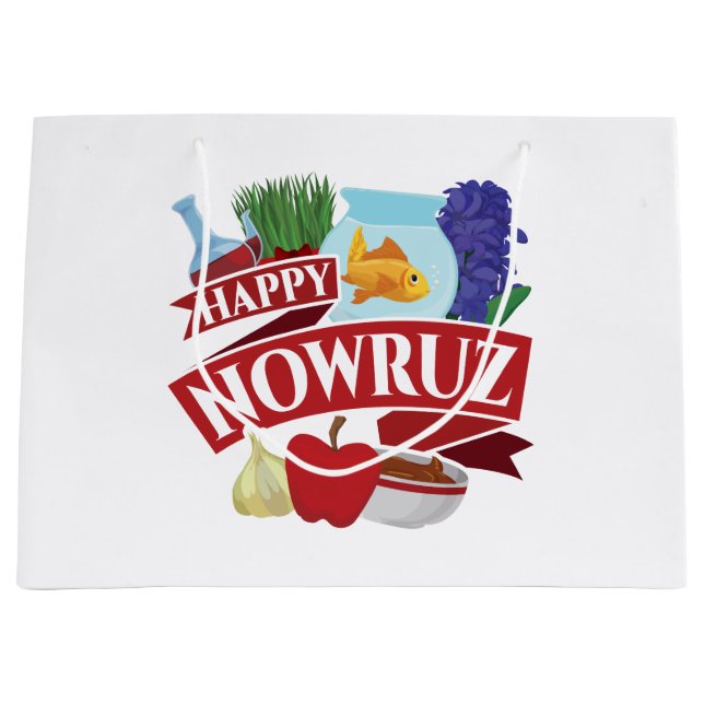 Sacola Para Presentes Grande Feliz Natal Persa de Ano Novo em Nowruz (Frente)