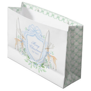 Sacola Para Presentes Grande Feliz Natal Trellis e Swag com Arco Azul