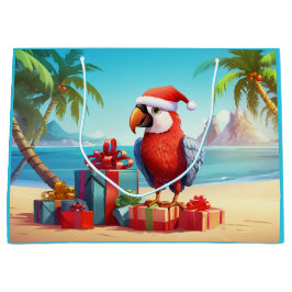 Sacola Para Presentes Grande Feliz Natal Tropical de Praia Tropical de Papagaio