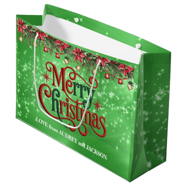 Sacola Para Presentes Grande Feliz Natal Verde (Frente inclinada)