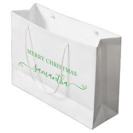 Sacola Para Presentes Grande Feliz Natal Verde Laço Fofo Assinatura Nome