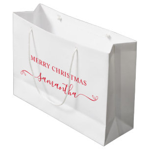 Sacola Para Presentes Grande Feliz Natal Vermelho Arco Fofo Assinatura Nome
