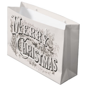 Sacola Para Presentes Grande Feliz Natal, Vintage Currier & Ives (reprod)