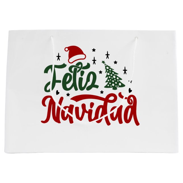 Sacola Para Presentes Grande Feliz Navidad (Frente)