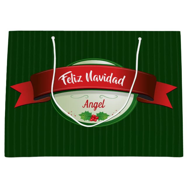 Sacola Para Presentes Grande Feliz Navidad Ribbon (Frente)