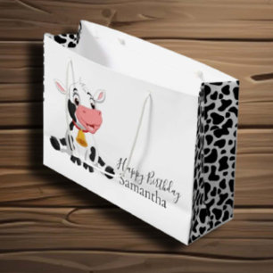 Sacola Para Presentes Grande Feliz padrão de vacas de aniversário