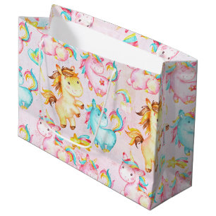 Sacola Para Presentes Grande Feliz Padrão-Unicórnio Amor a Rosa