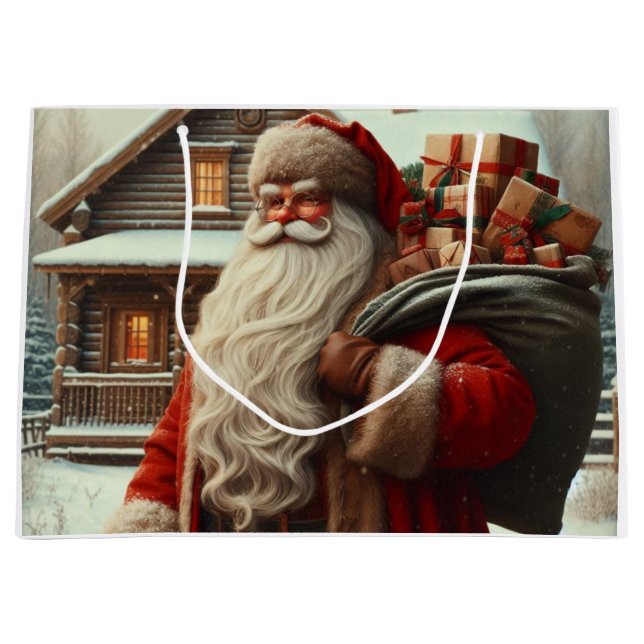 Sacola Para Presentes Grande Feliz Papais noeis de Natal (Frente)