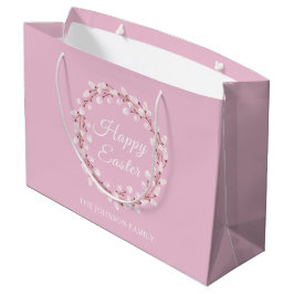 Sacola Para Presentes Grande Feliz Páscoa Doce Salgueiro Aguarela Rosa