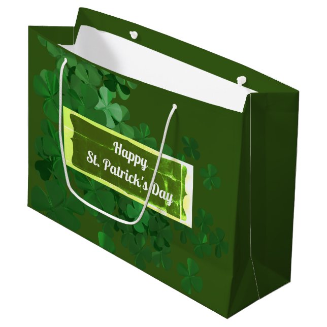 Sacola Para Presentes Grande Feliz Rua, Dia de Patrick, personalizado (Frente inclinada)
