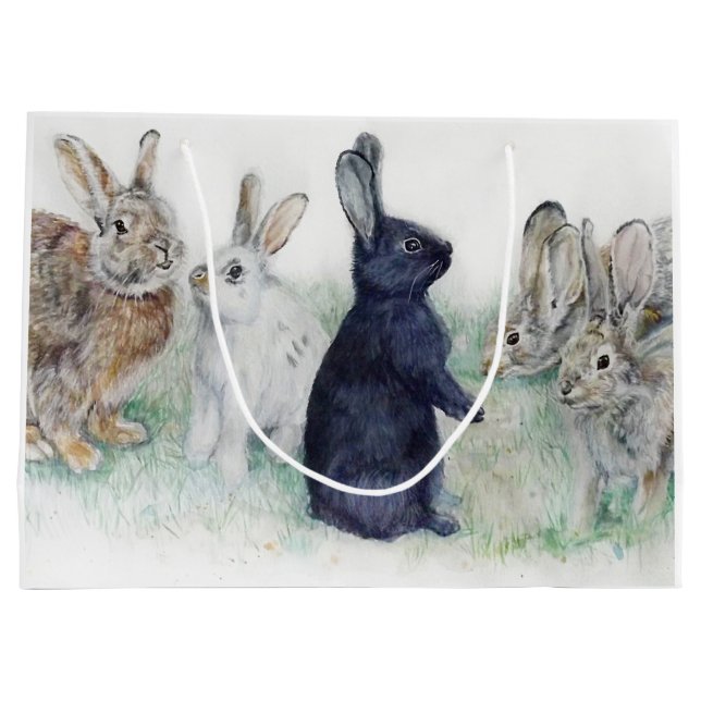 Sacola Para Presentes Grande Felz pascoa de belos coelhos (Verso)