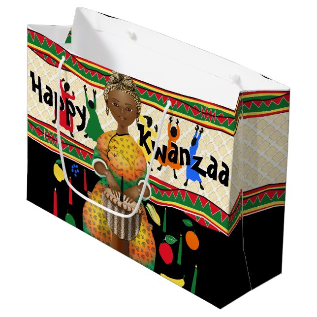 Sacola Para Presentes Grande Feriado Afro-Americano Kwanzaa (Frente inclinada)