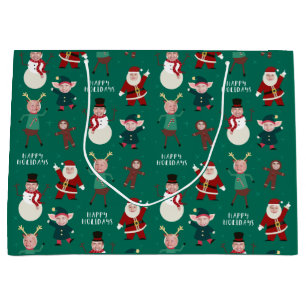 Sacola Para Presentes Grande Feriado de Foto da Família Engraçada Verde Saco de