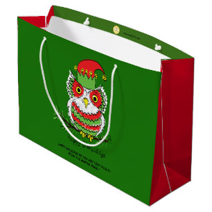 Sacola Para Presentes Grande Feriado de Natal da Coruja Engraçado