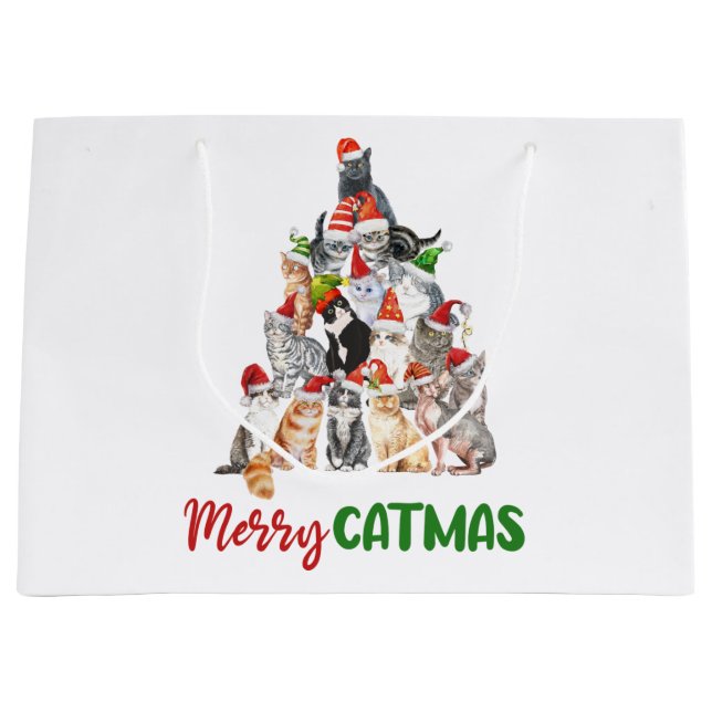 Sacola Para Presentes Grande Feriado de Natal do Cat Tree Cat Lover (Frente)