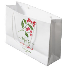 Sacola Para Presentes Grande Feriado de Natal Greenery Red Berries