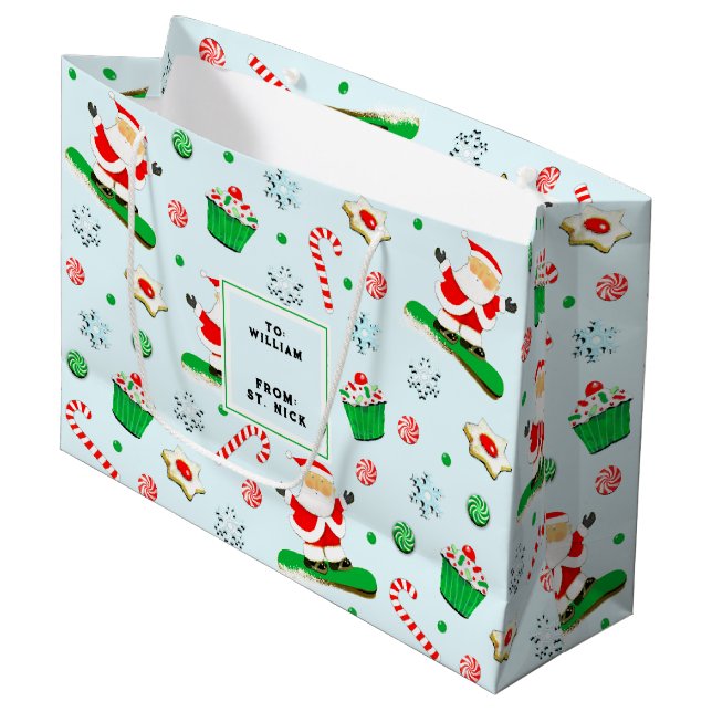 Sacola Para Presentes Grande Feriado de Natal Snowboard (Frente inclinada)