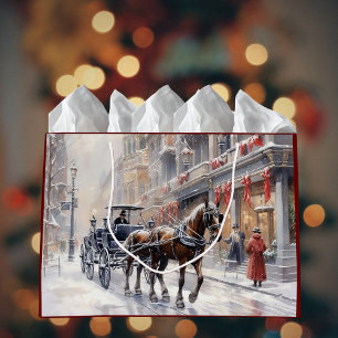 Sacola Para Presentes Grande Feriado de Natal Vitoriano com Aquarela