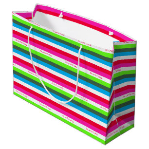 Sacola Para Presentes Grande Feriado Personalizado Neon Stripe