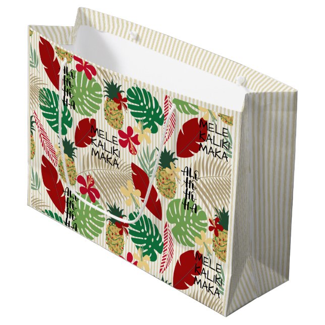Sacola Para Presentes Grande Feriado Tropical ALO-HO-HO-HA-HA Hawaiian (Frente inclinada)