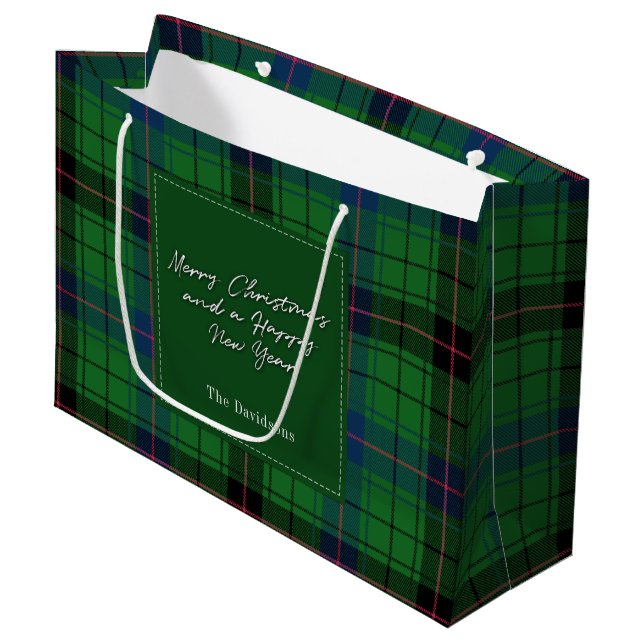 Sacola Para Presentes Grande Feriados da Xadrez de Natal Clan Davidson Tartan (Frente inclinada)