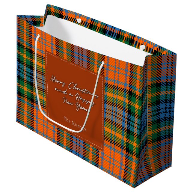 Sacola Para Presentes Grande Feriados da Xadrez de Natal Clan Murray Tartan (Frente inclinada)