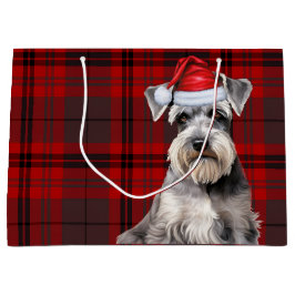 Sacola Para Presentes Grande Férias Amante de Cachorro Schnauzer Xadrez Vermelh