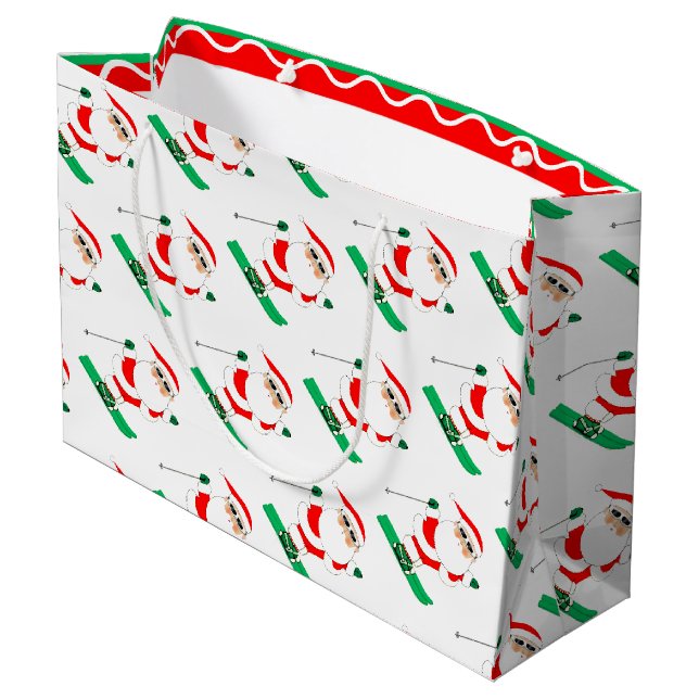 Sacola Para Presentes Grande Férias de Natal de Esqui (Verso inclinado)