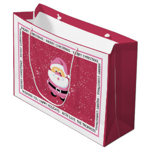 Sacola Para Presentes Grande Férias de Natal Santa Claus, cor-de-rosa,
