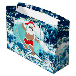 Sacola Para Presentes Grande Férias de Papais noeis de surfe de Natal festivo