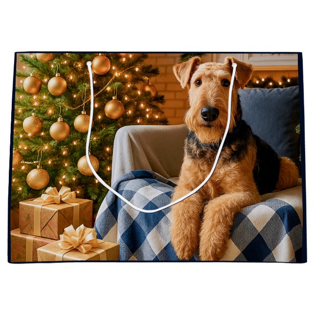 Sacola Para Presentes Grande Férias do Airedale Terrier  (Frente)