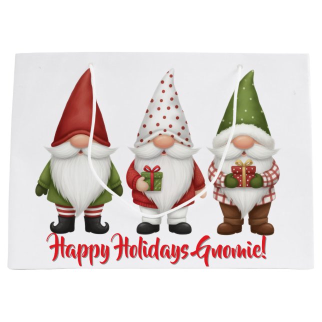 Sacola Para Presentes Grande Férias Felizes Gnomie (Frente)