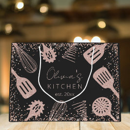 Sacola Para Presentes Grande Ferramentas de Cozinhar Glitter Dourado para Rosa 