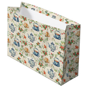 Sacola Para Presentes Grande Festa com roupa de chá, amantes de chá