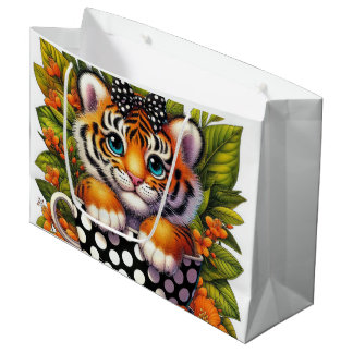 Sacola Para Presentes Grande Festa de amantes de tigres de xícara fofos