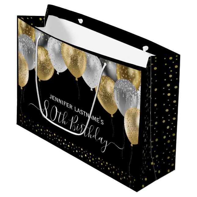 Sacola Para Presentes Grande Festa de aniversário 80 dos balões de brilho (Frente inclinada)
