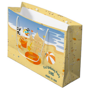 Sacola Para Presentes Grande Festa de aniversário de bebê divertida da praia do