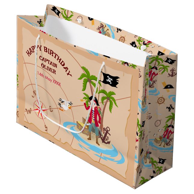 Sacola Para Presentes Grande Festa de aniversário de diversão do mapa do tesour (Frente inclinada)