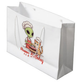 Sacola Para Presentes Grande Festa de Aniversário de Gato Alien Desenho Animado