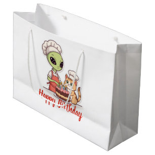 Sacola Para Presentes Grande Festa de Aniversário de Gato Alien Desenho Animado