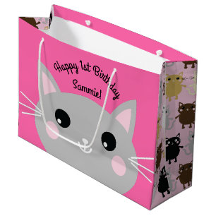 Sacola Para Presentes Grande Festa de aniversário de gatos