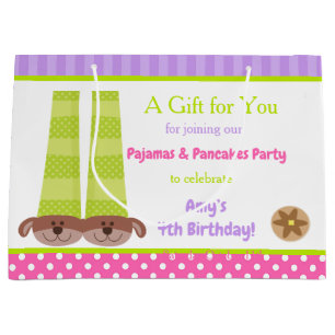 Sacola Para Presentes Grande Festa de aniversário de pijamas e panquecas
