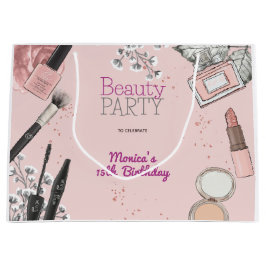 Sacola Para Presentes Grande Festa de aniversário de rosa com poeira fina