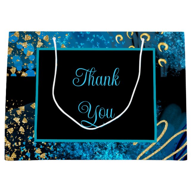 Sacola Para Presentes Grande Festa de aniversário de tinta a álcool azul (Frente)