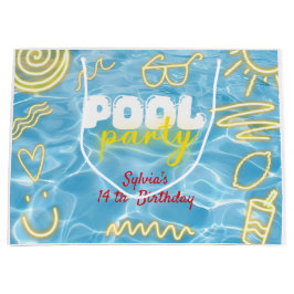 Sacola Para Presentes Grande Festa de aniversário de verão neon na piscina