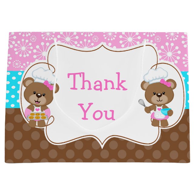 Sacola Para Presentes Grande Festa de aniversário dos Ursos de Banho (Frente)