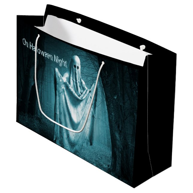 Sacola Para Presentes Grande Festa de Halloween Assustadora Ghost Dark Blue Nig (Frente inclinada)