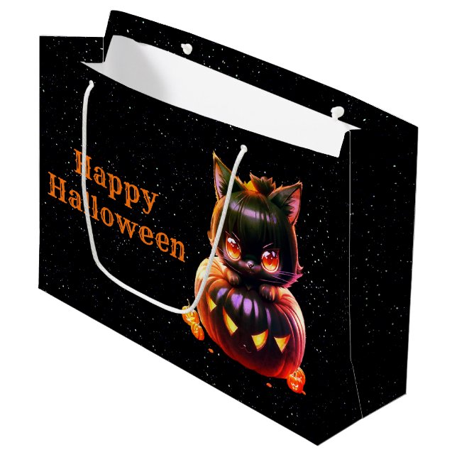 Sacola Para Presentes Grande Festa de Halloween Black Cat Pumpkin Horror Assust (Frente inclinada)